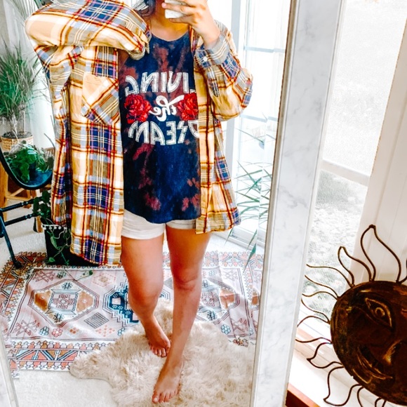 Tops - Golden hippie oversized boyfriend plaid top